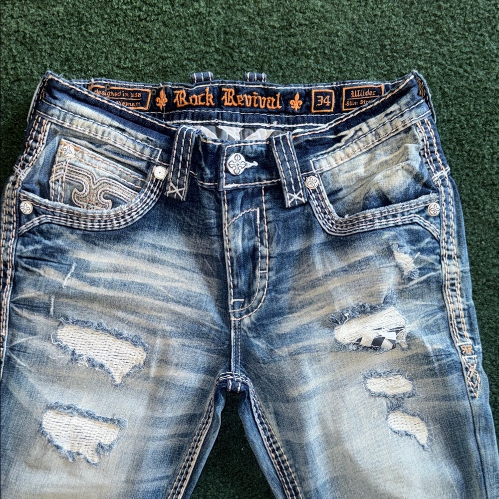 Rock Revival Men's Jeans in Distressed Blue